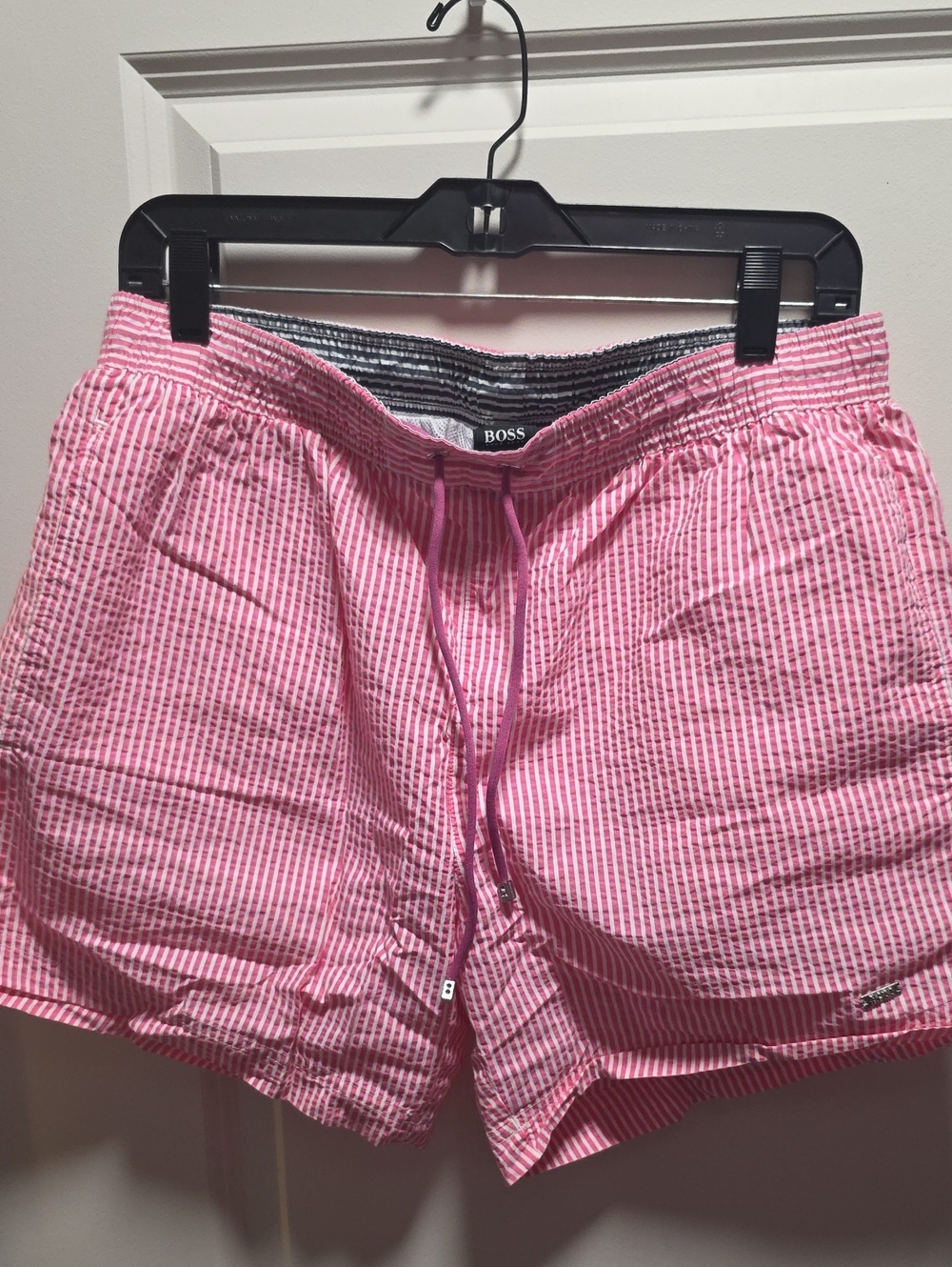 Boss Pink Striped Seersucker Shorts
